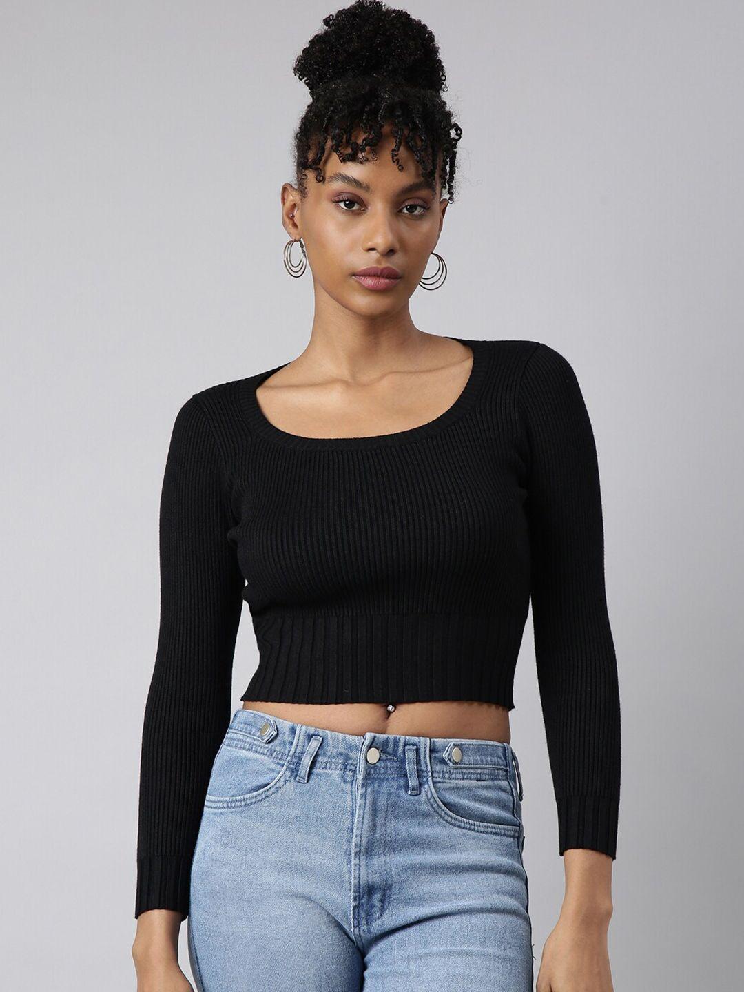 showoff round neck long sleeves crop top