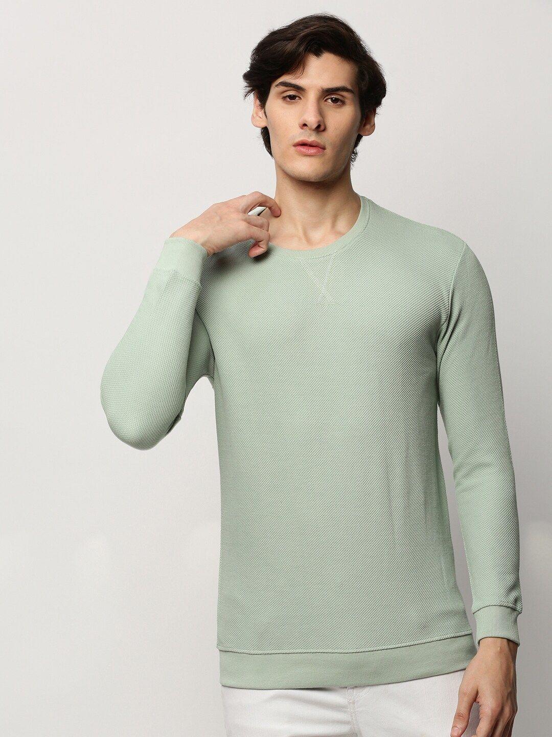 showoff round neck self design cotton sweatshirt