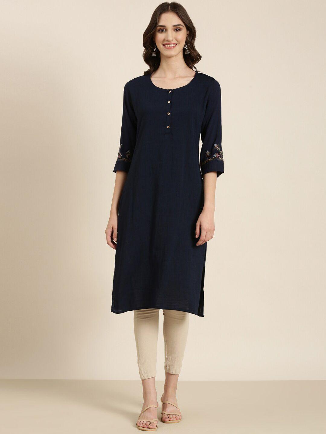 showoff round neck straight cotton kurta