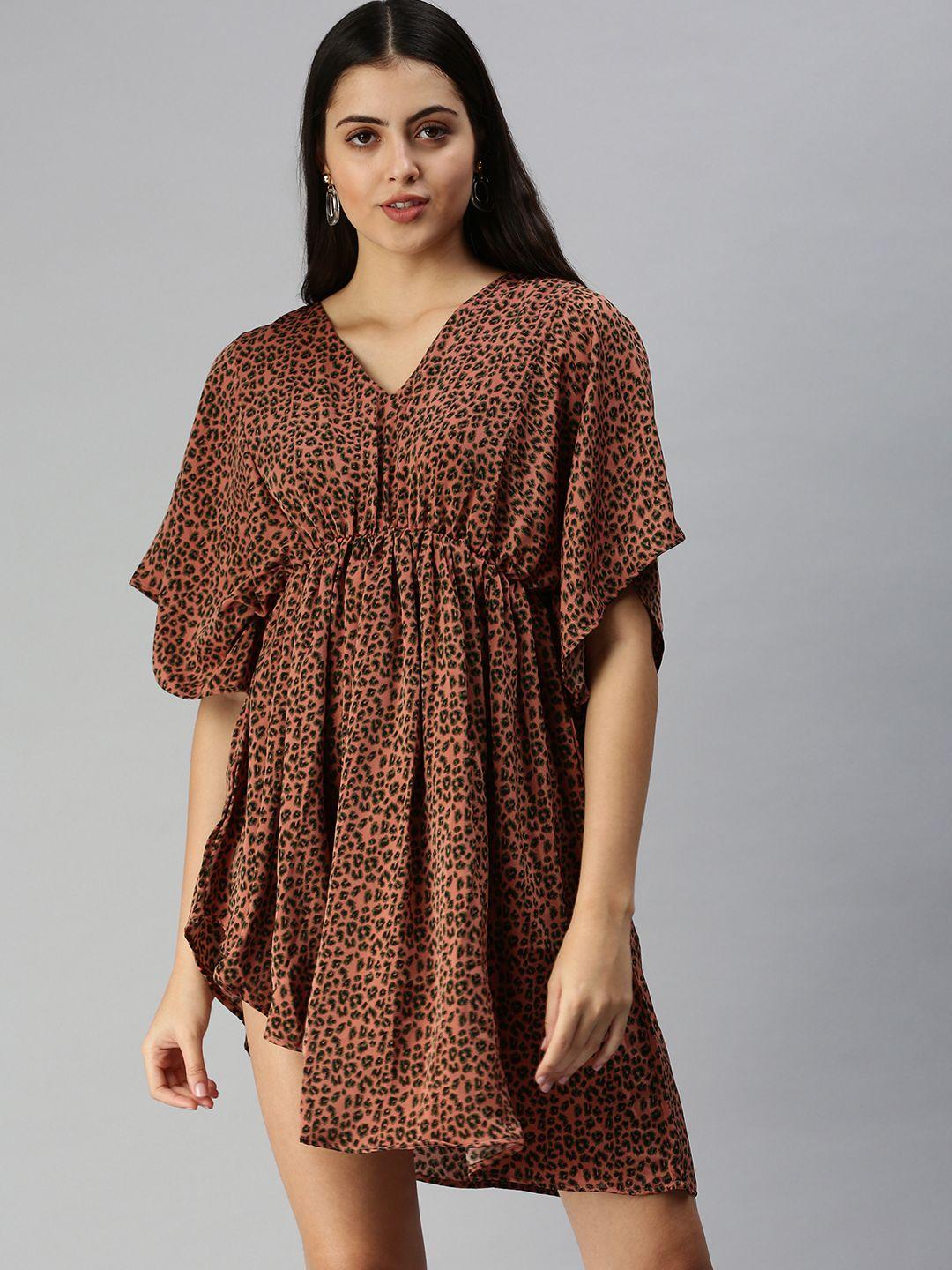 showoff rust animal crepe empire dress