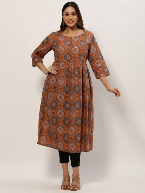 showoff rust cotton embellished kurta