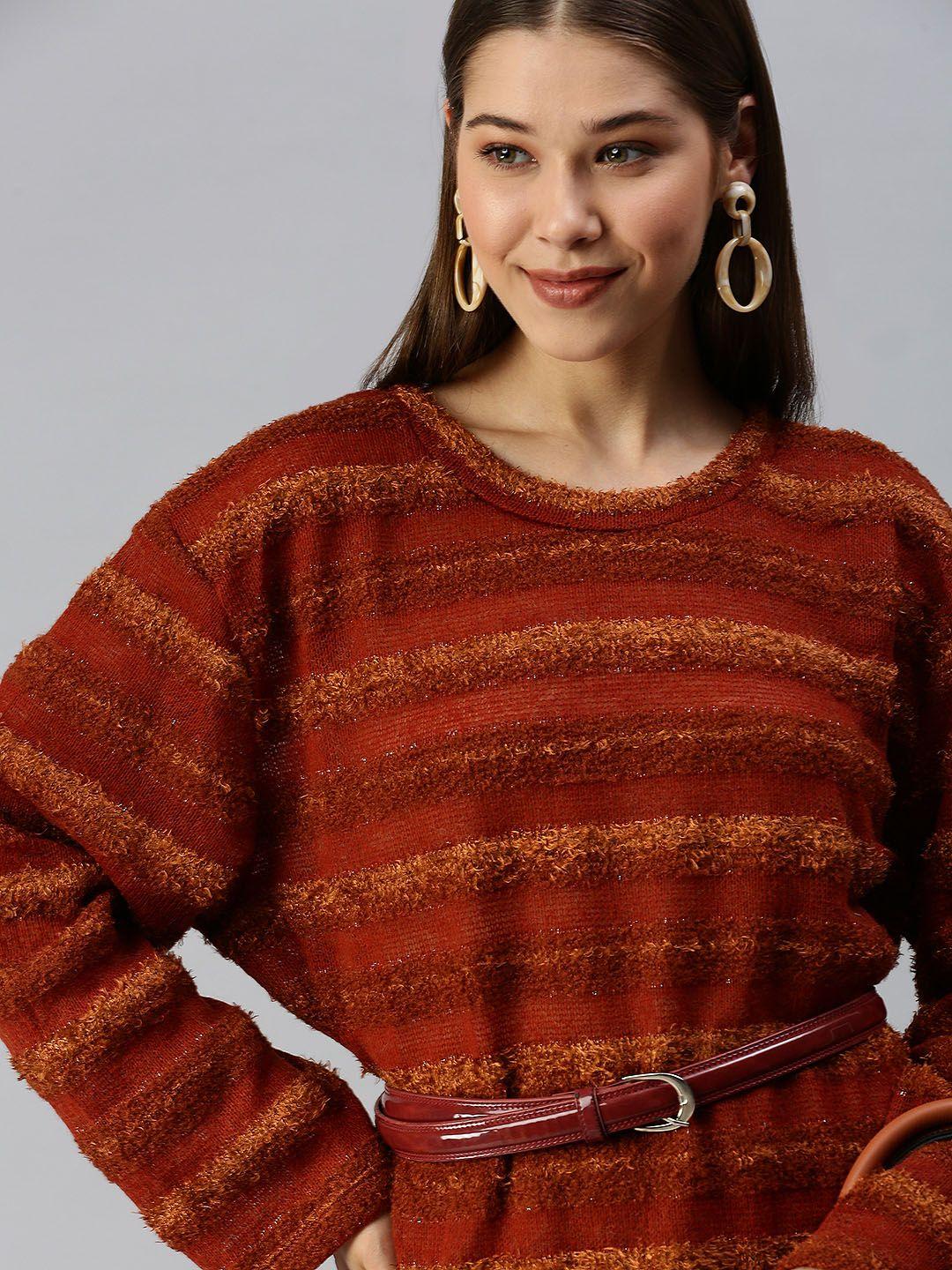 showoff rust ethnic motifs a-line dress