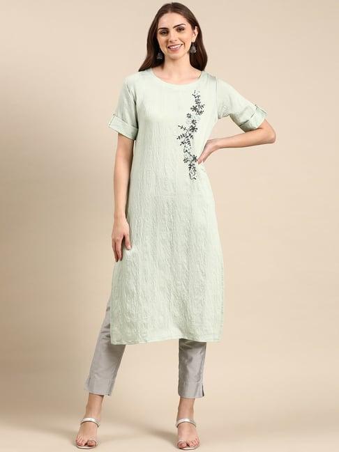 showoff sage green embellished kurta