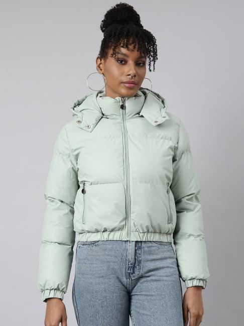 showoff sea green regular fit puffer jacket