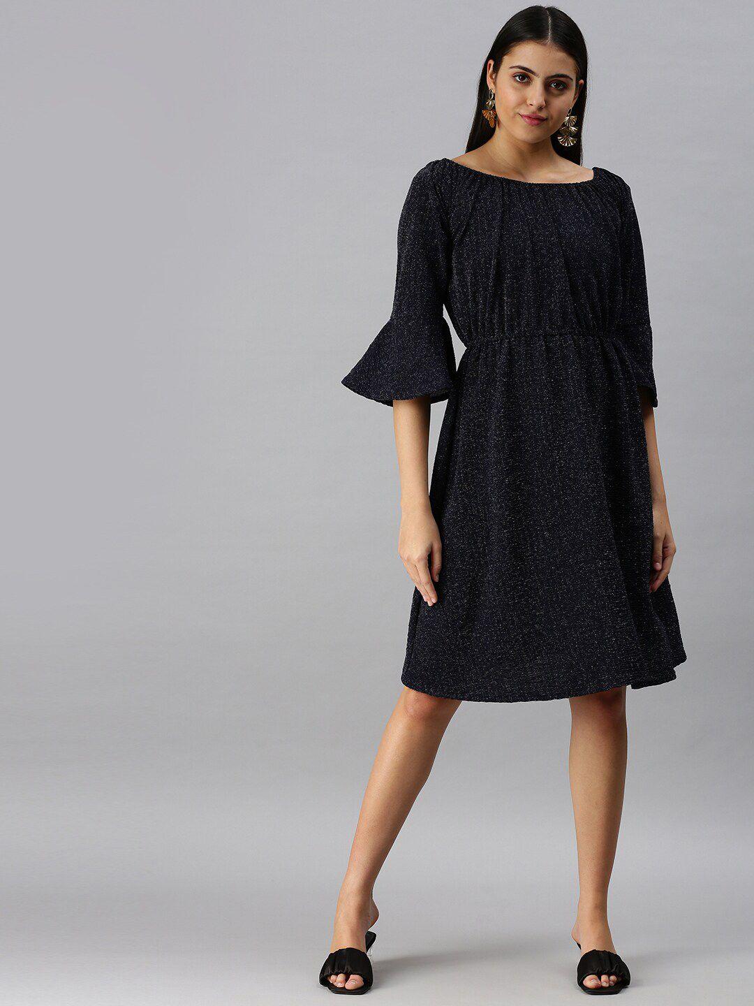 showoff self design bell sleeves fit & flare dress