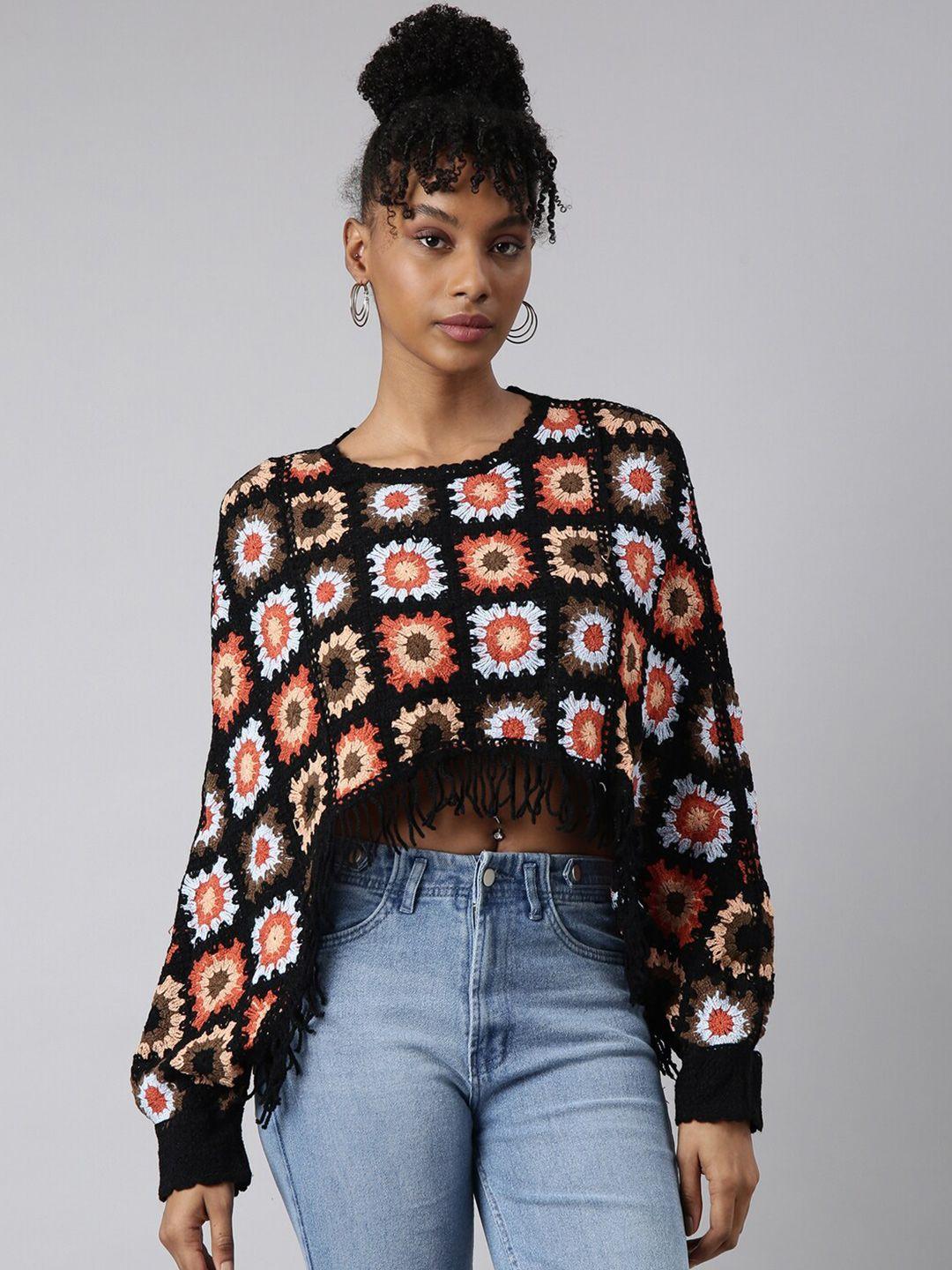 showoff self design crochet high-low crop top