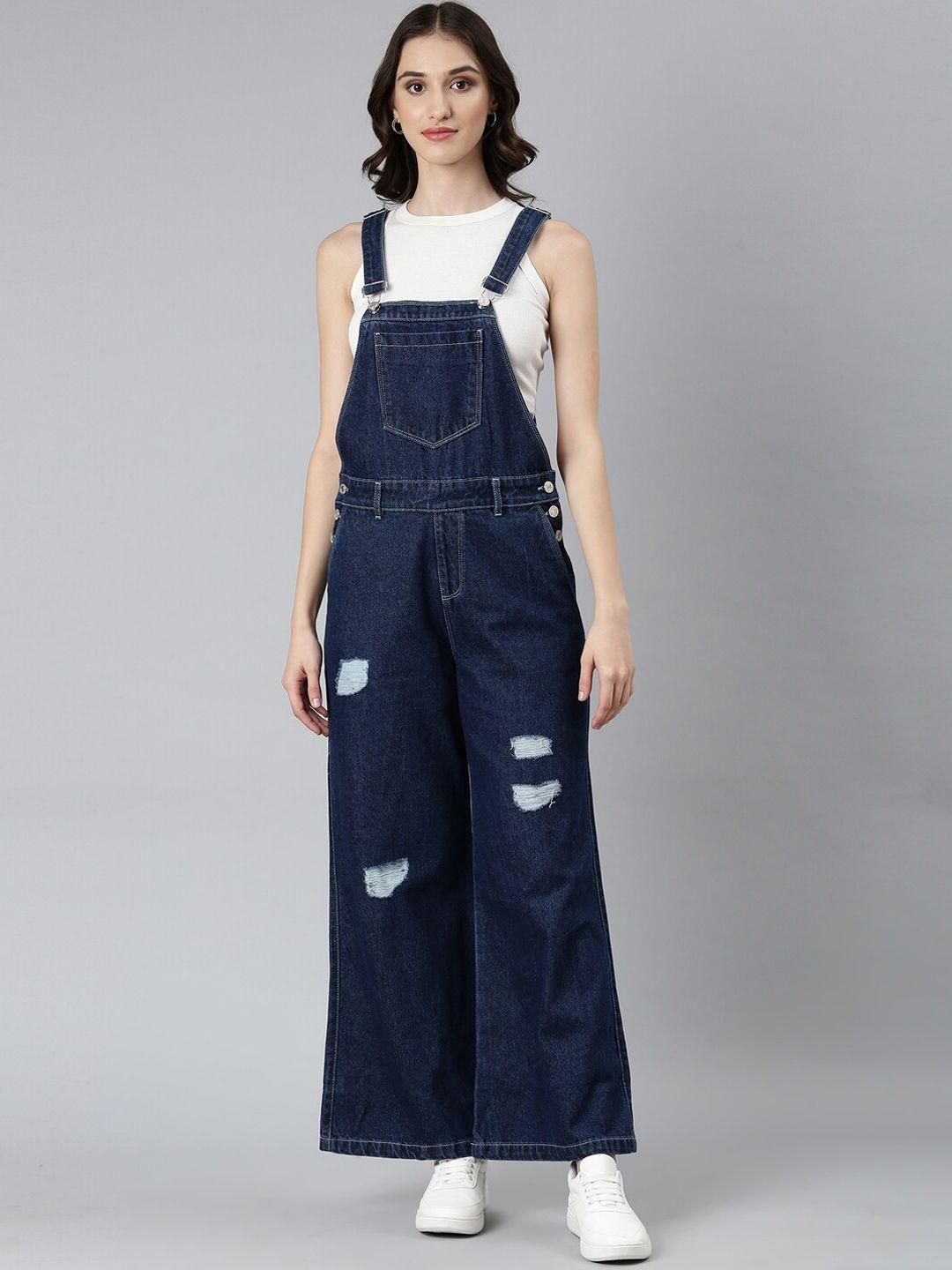 showoff self design flared overalls denim dungaree