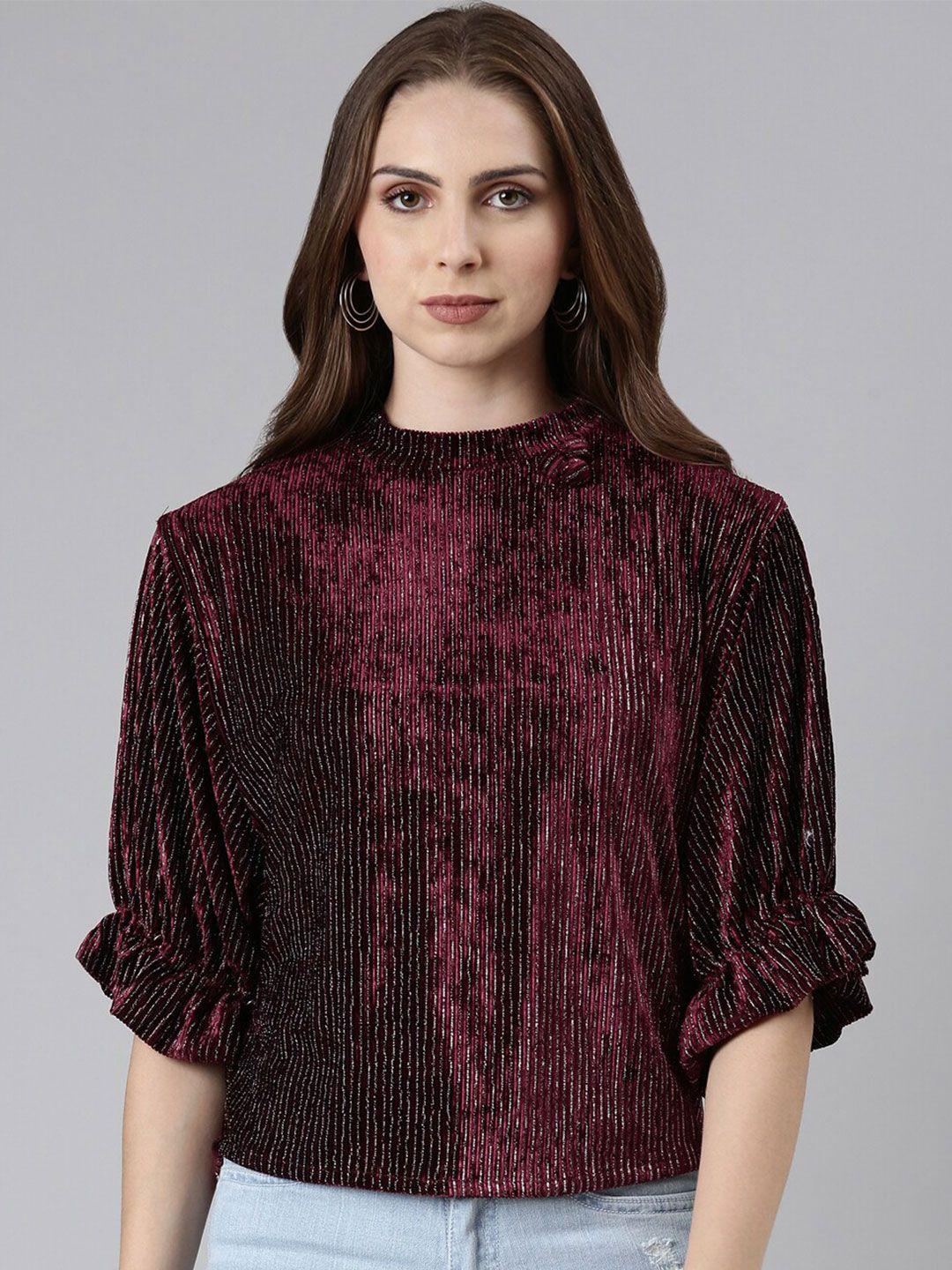 showoff self design puff sleeves velvet top