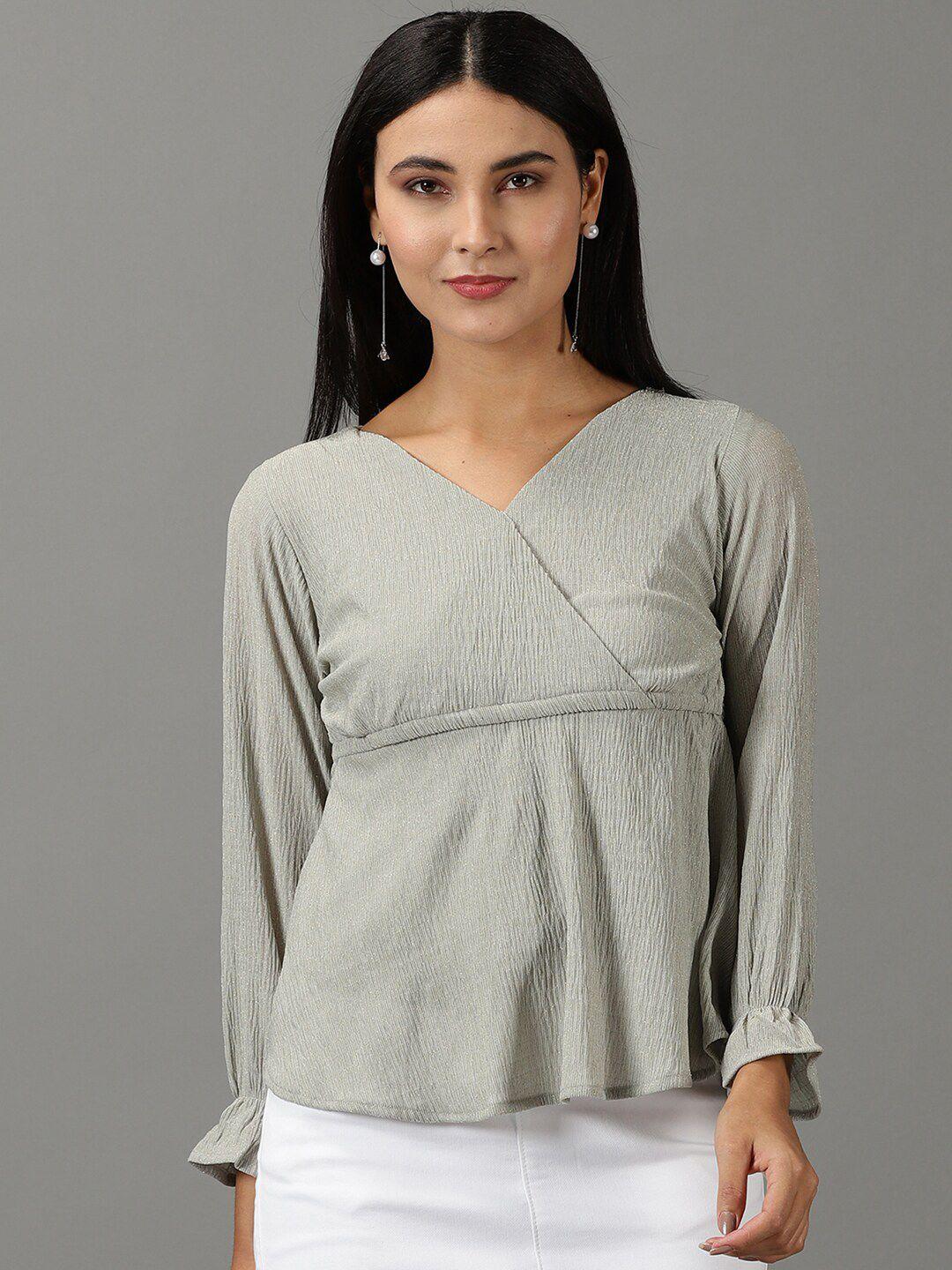 showoff self design v-neck bishop sleeves wrap top