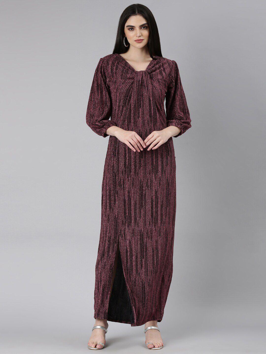 showoff self designed cut-out detailed v-neck puff sleeves maxi dress
