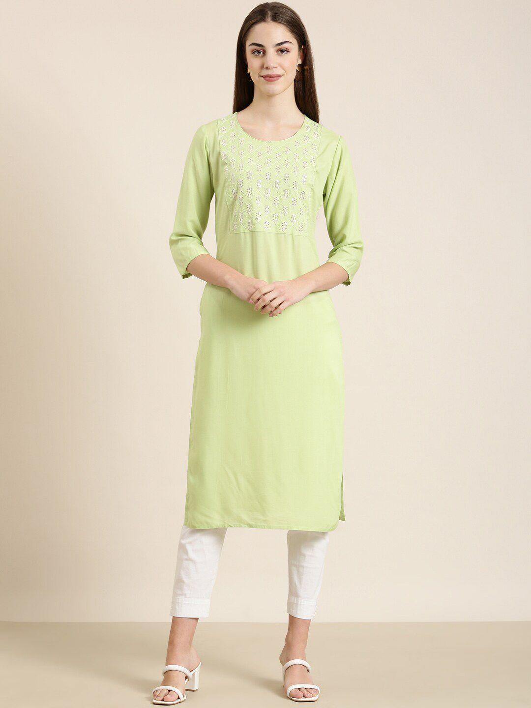 showoff sequinned round neck straight kurta