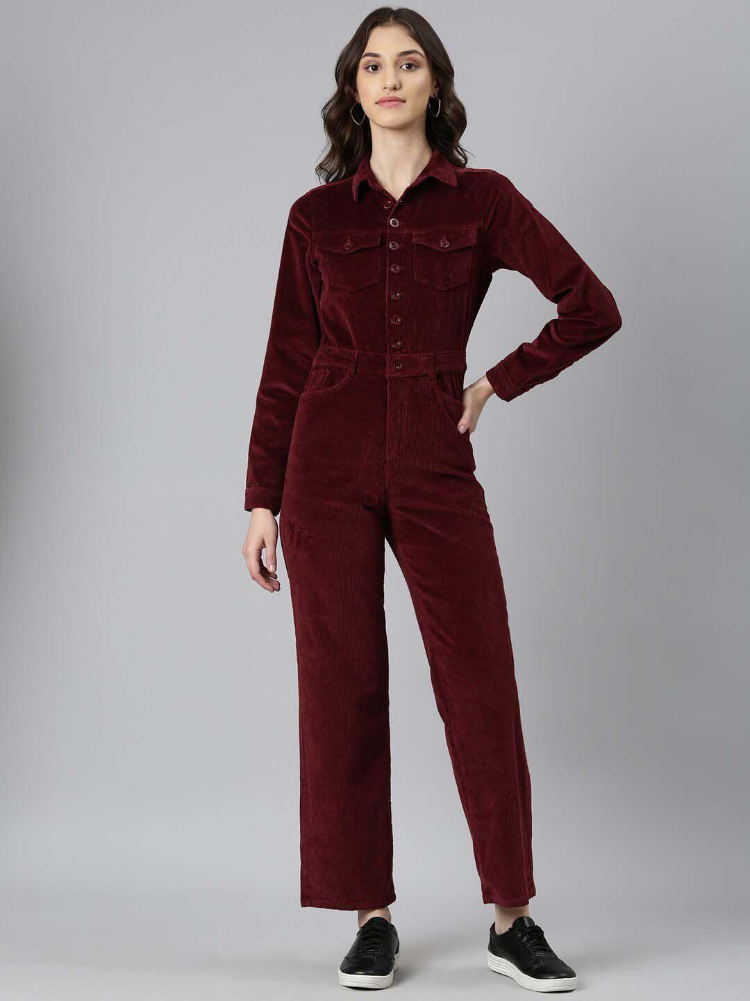 showoff shirt collar cotton basic jumpsuit