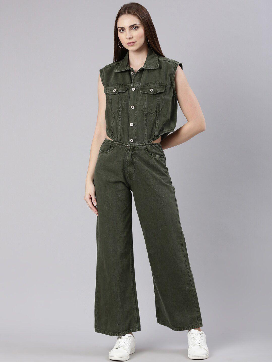 showoff shirt collar cotton basic jumpsuit