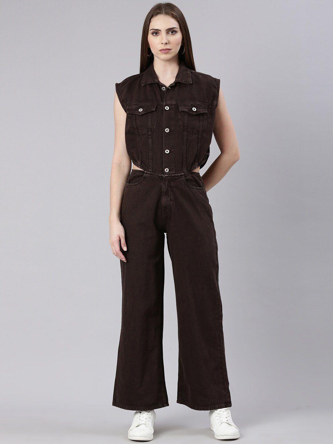 showoff shirt collar cotton basic jumpsuit