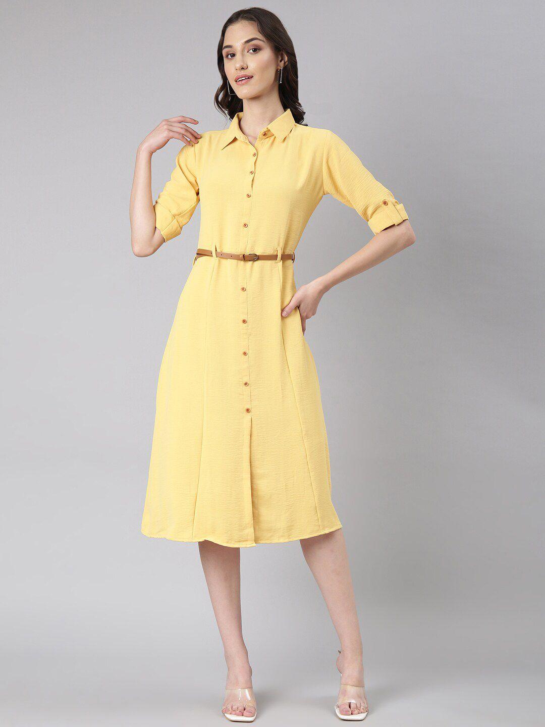 showoff shirt collar roll-up sleeves shirt dress with belted