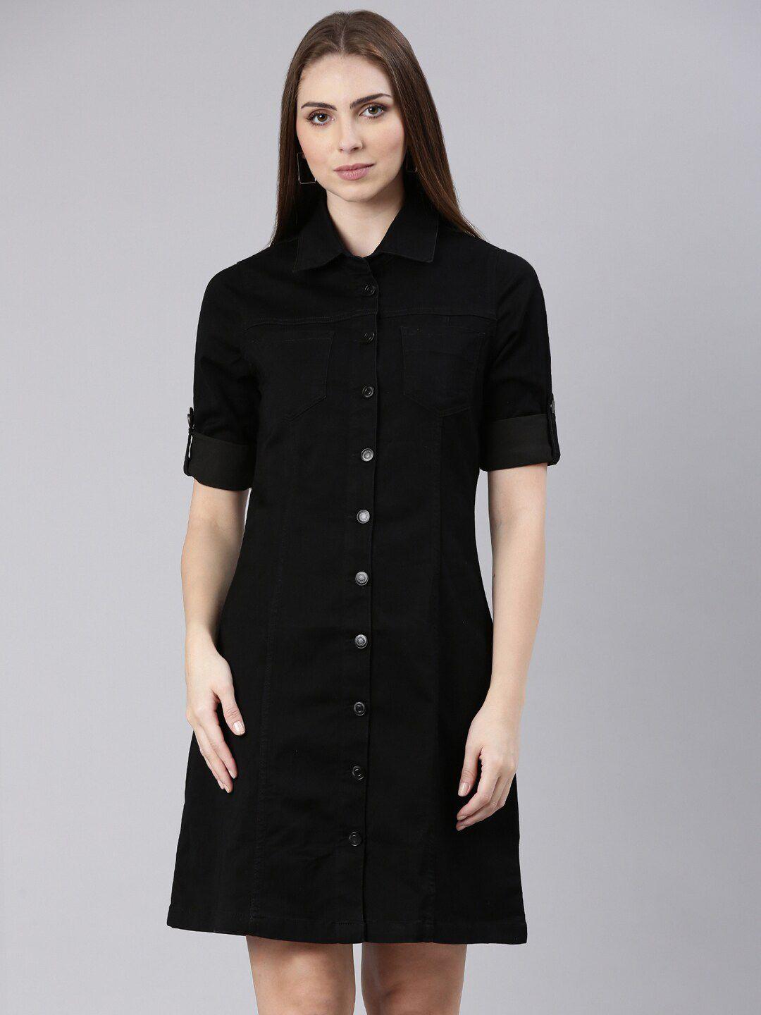 showoff shirt collar roll up sleeves shirt dress