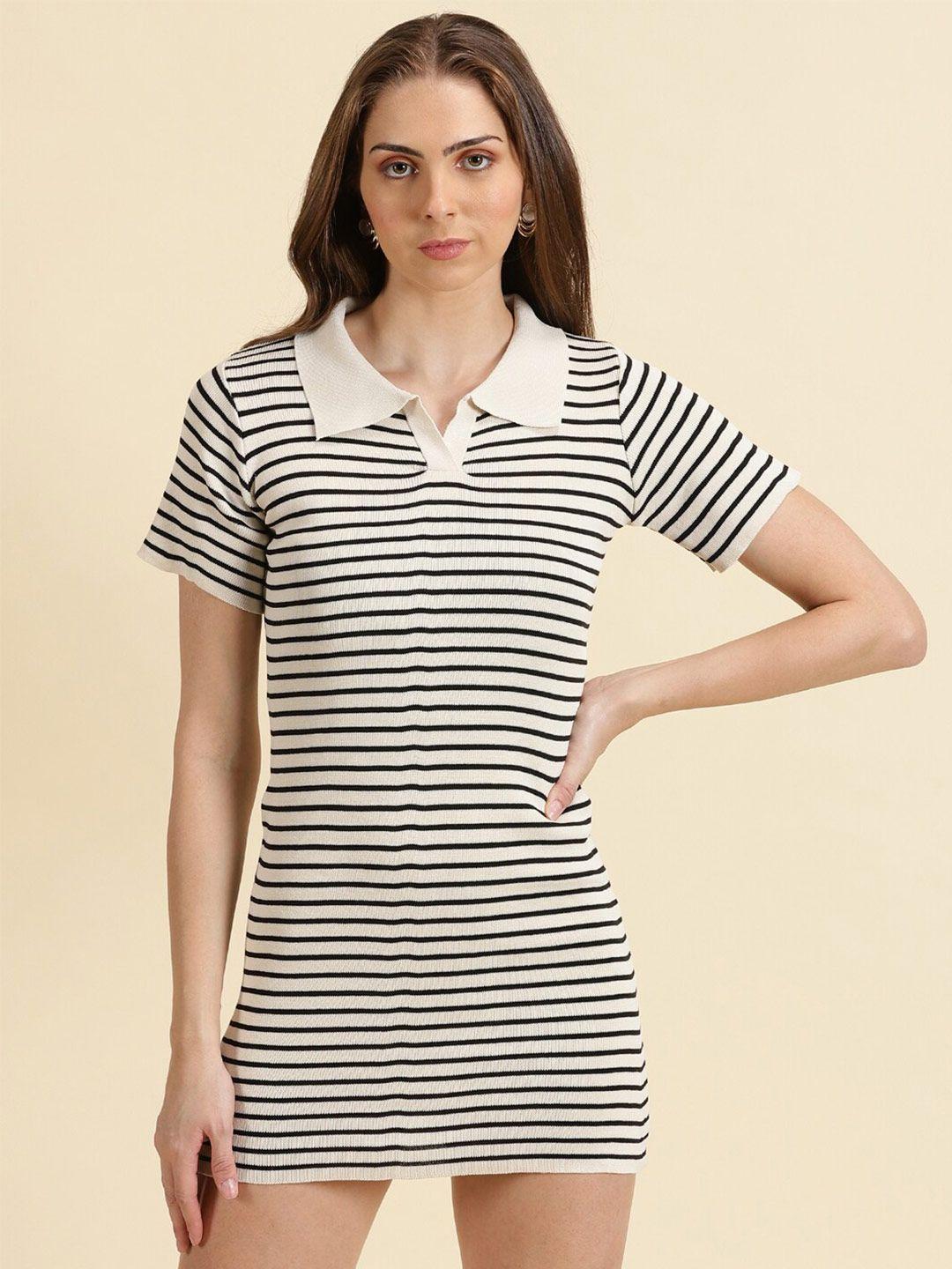 showoff shirt collar striped t-shirt dress