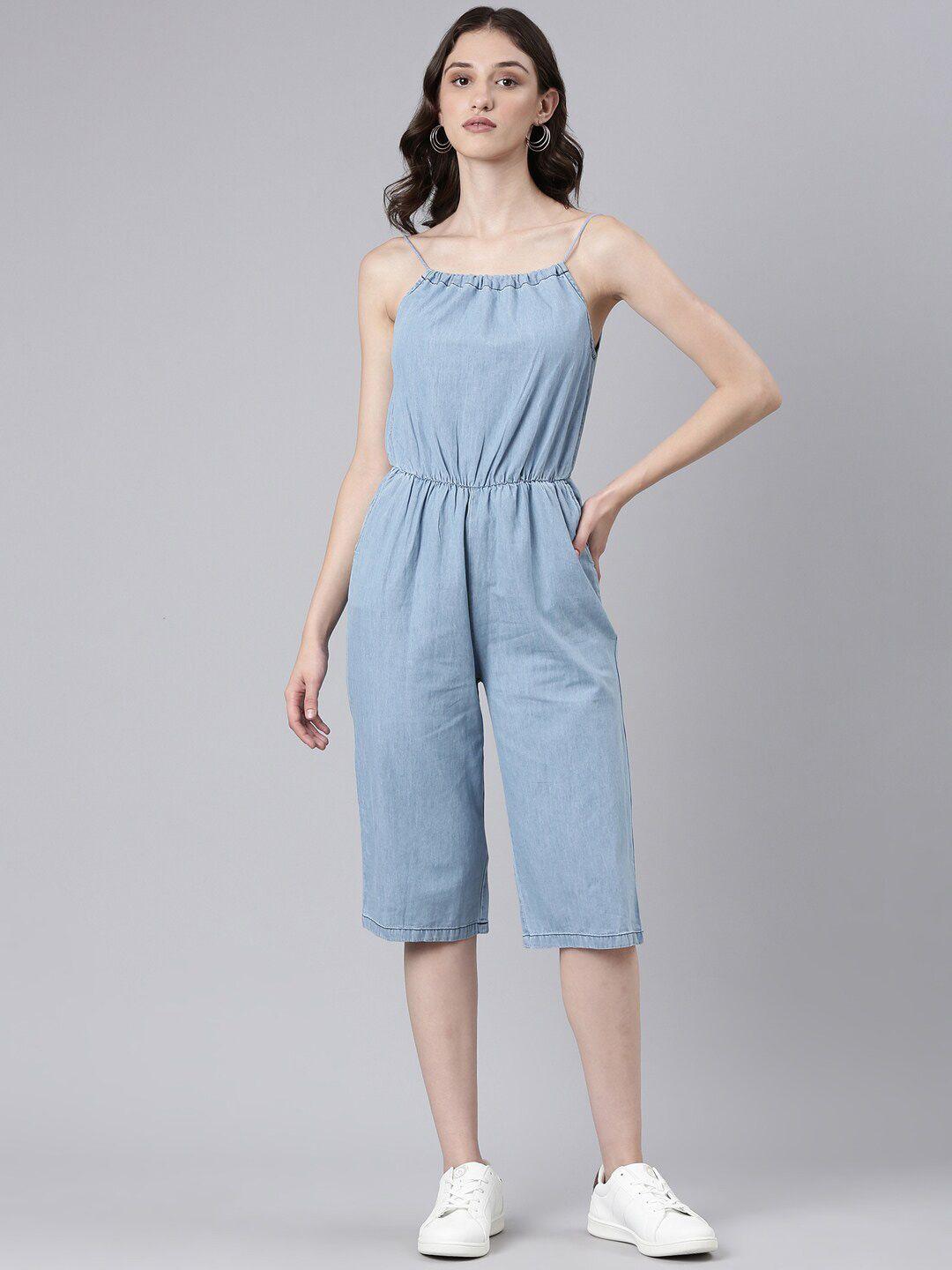 showoff shoulder strapped cropped cotton culotte jumpsuit