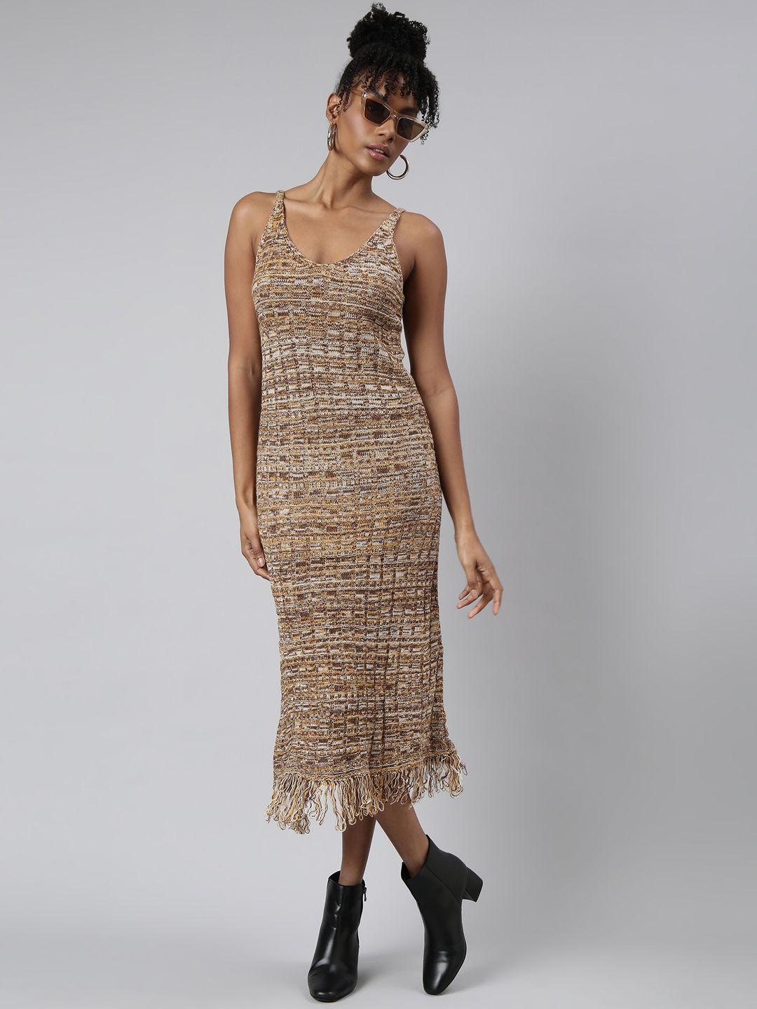 showoff shoulder straps fringed sheath midi dress