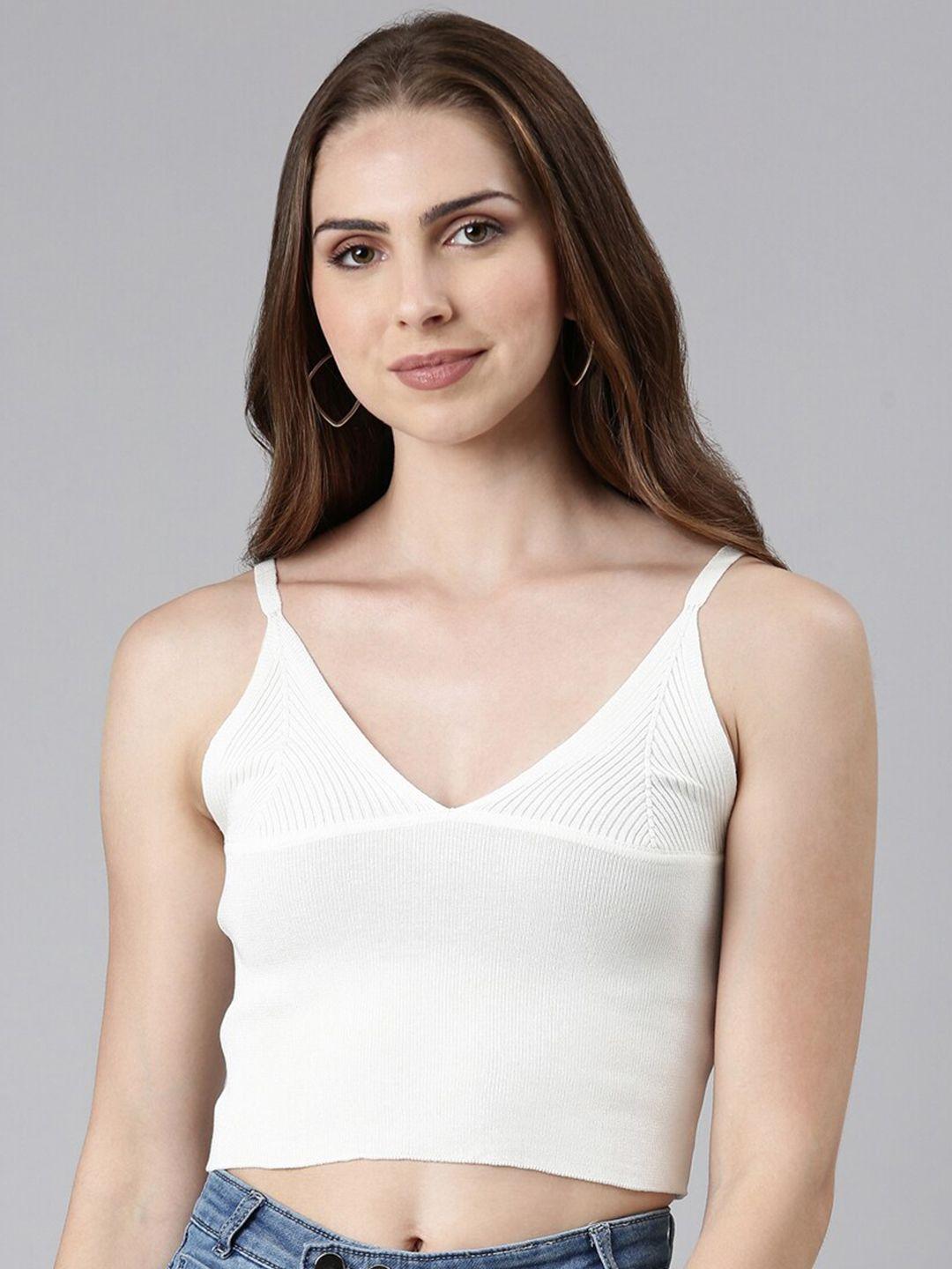 showoff shoulder straps ribbed crop top