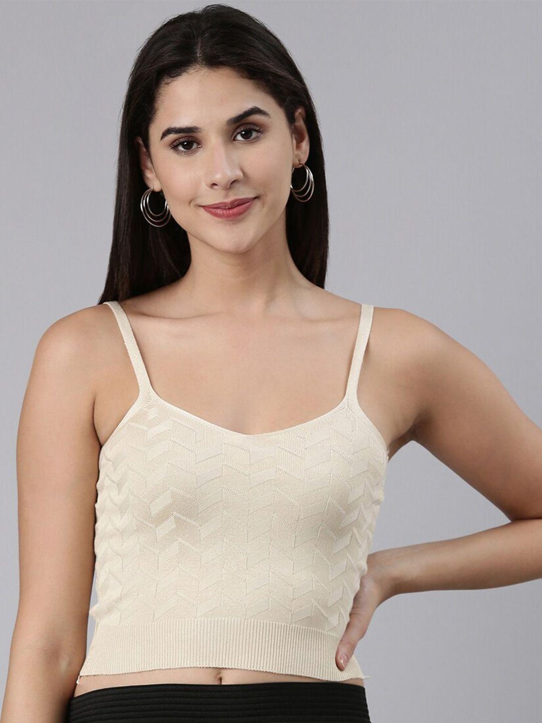 showoff shoulder straps ribbed fitted crop top