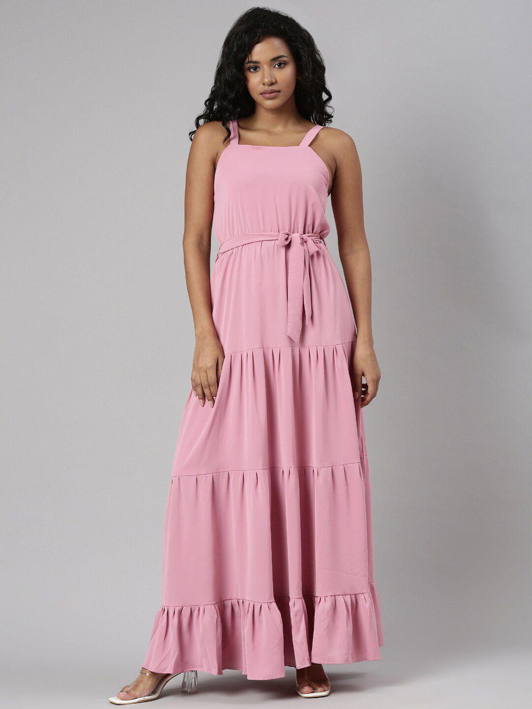 showoff shoulder straps tie up tiered maxi dress