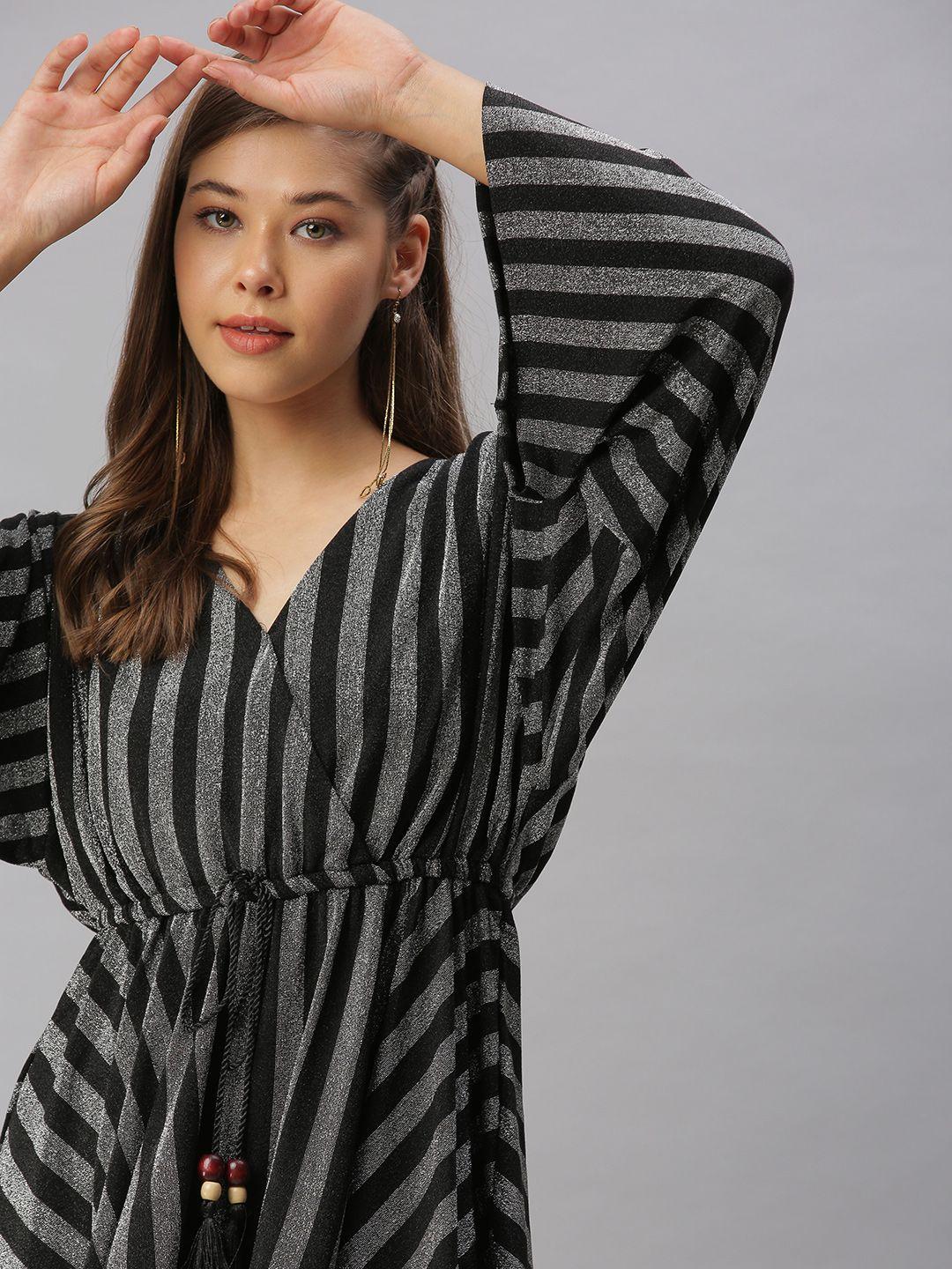 showoff silver-toned striped dress
