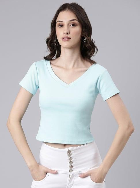 showoff sky blue slim fit t-shirt