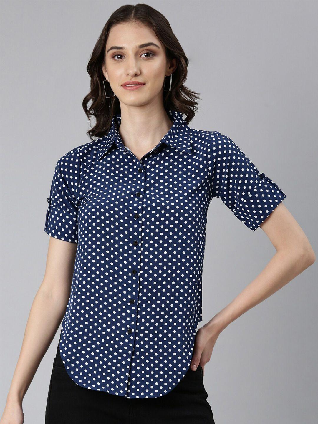 showoff slim fit polka dot printed casual shirt