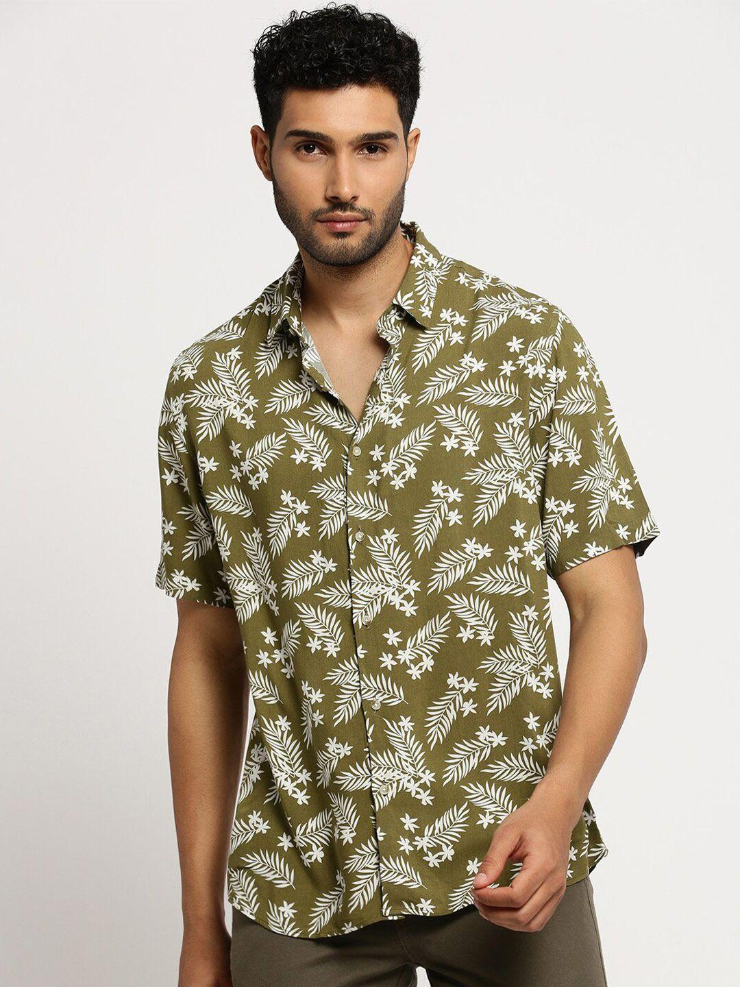 showoff smart floral printed slim fit cotton shirt