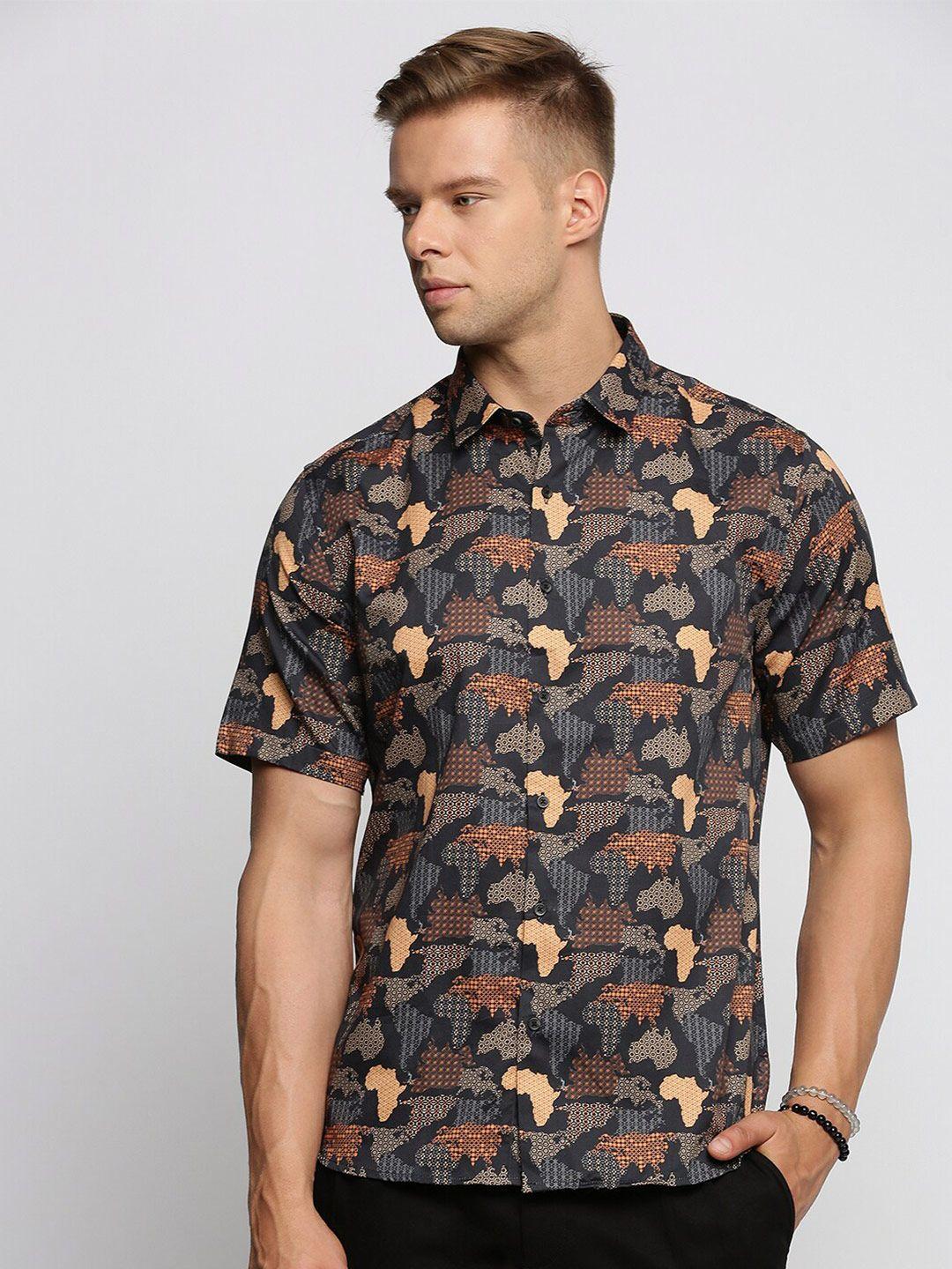 showoff smart slim fit abstract printed cotton casual shirt
