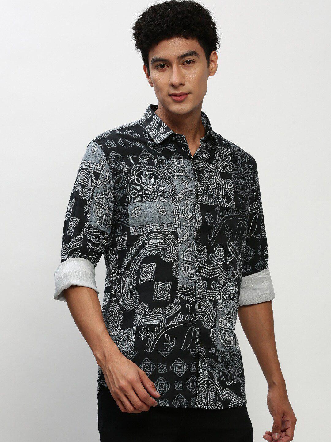 showoff smart slim fit ethnic motifs printed twill cotton casual shirt