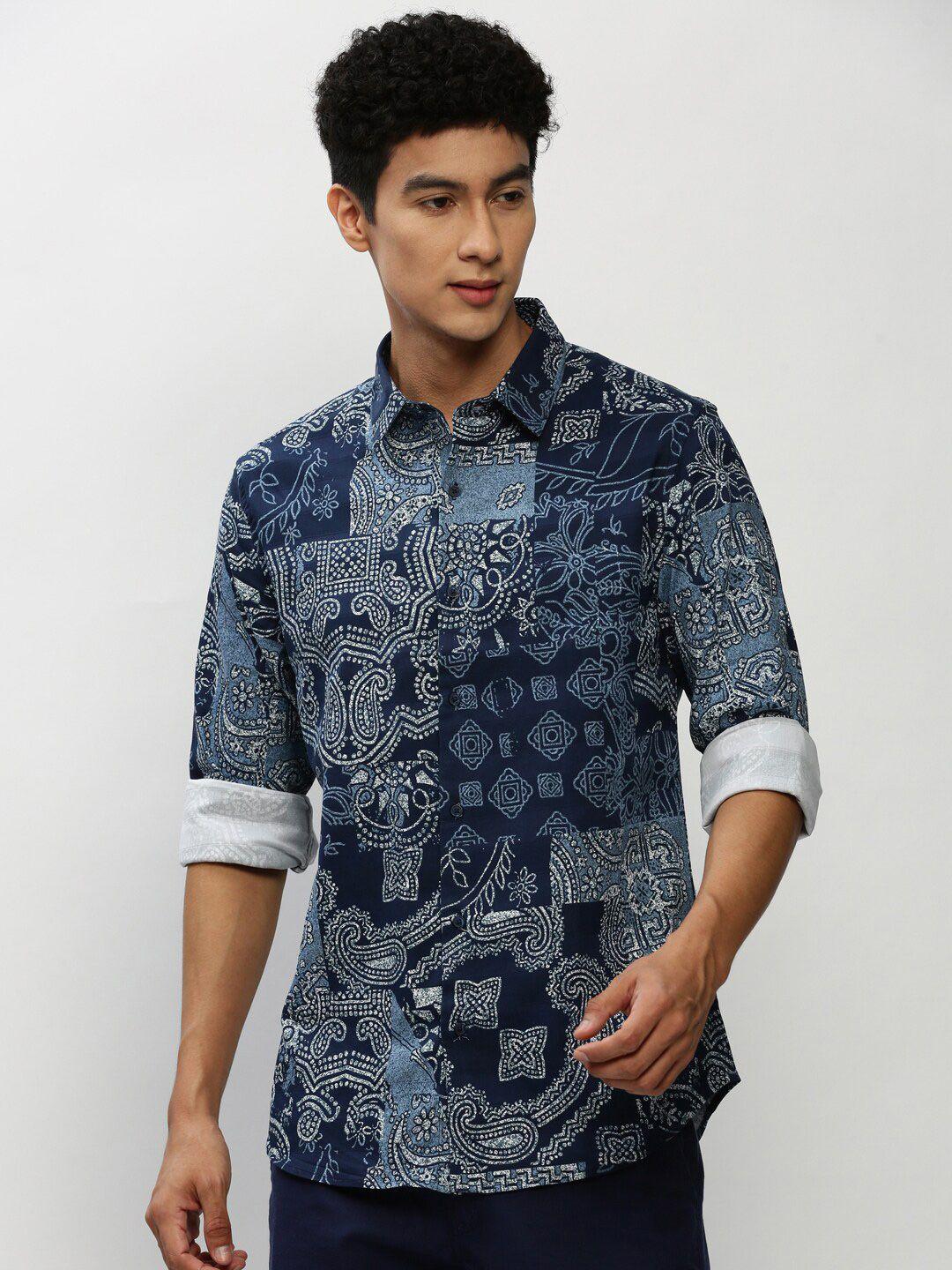 showoff smart slim fit ethnic motifs printed twill weave cotton casual shirt