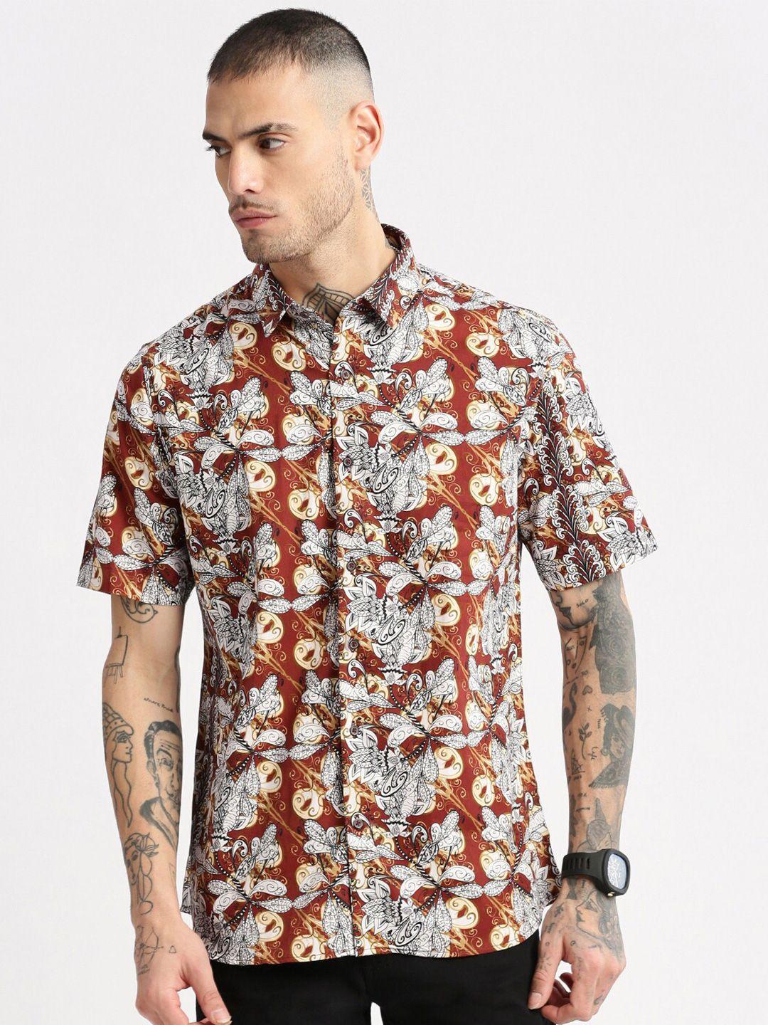 showoff smart slim fit floral opaque printed cotton casual shirt