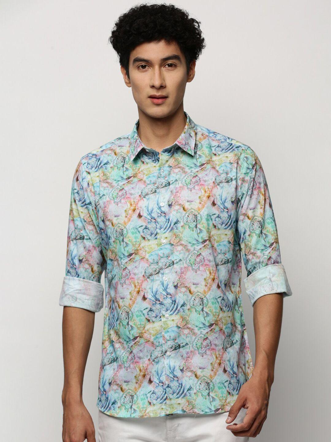 showoff smart slim fit floral printed cotton casual shirt