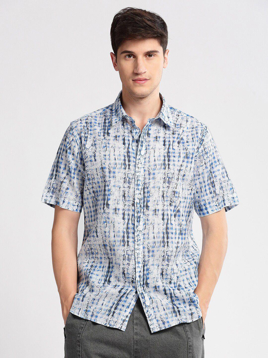 showoff smart slim fit floral printed cotton shirt