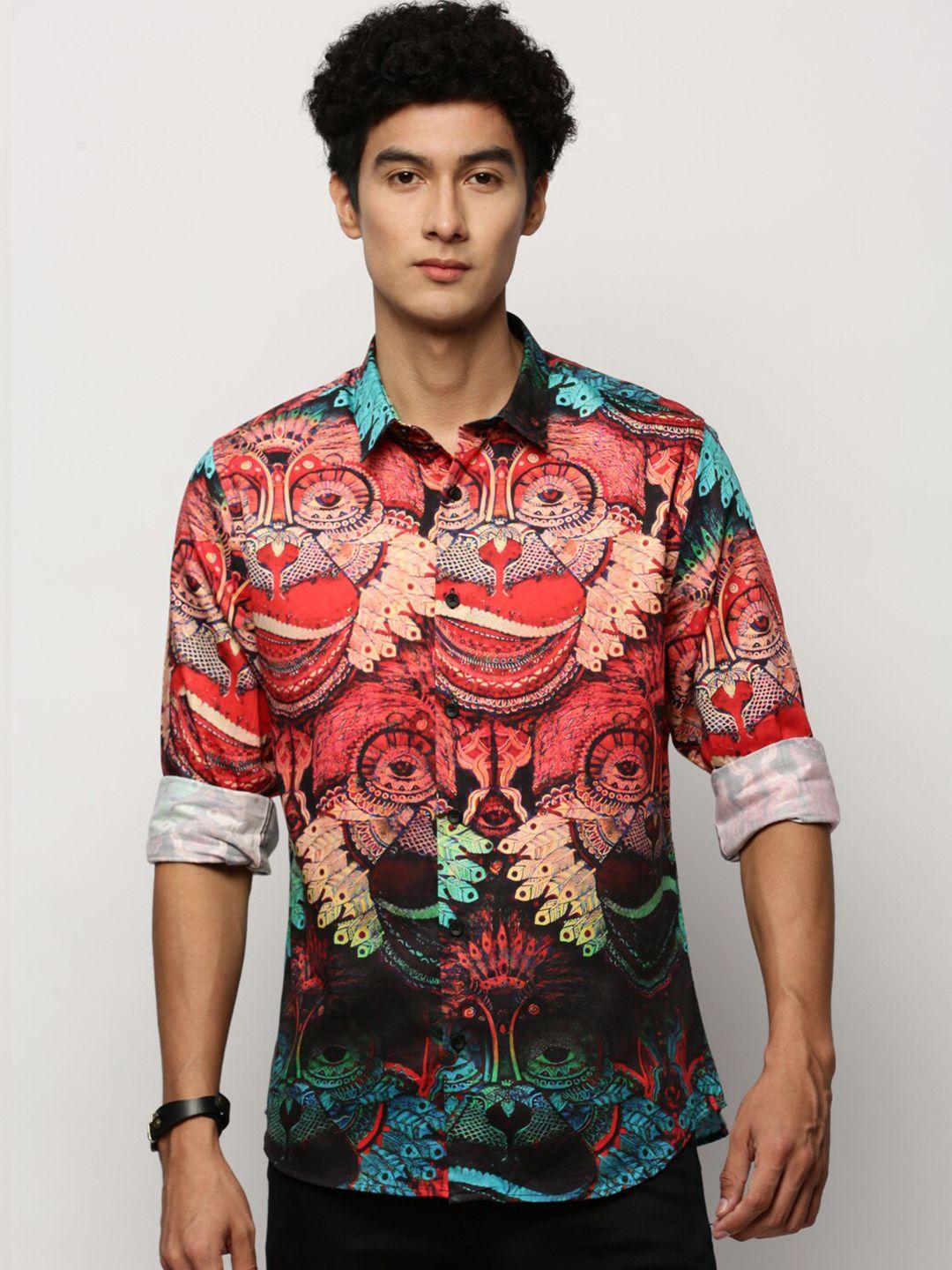 showoff smart slim fit graphic printed cotton casual shirt