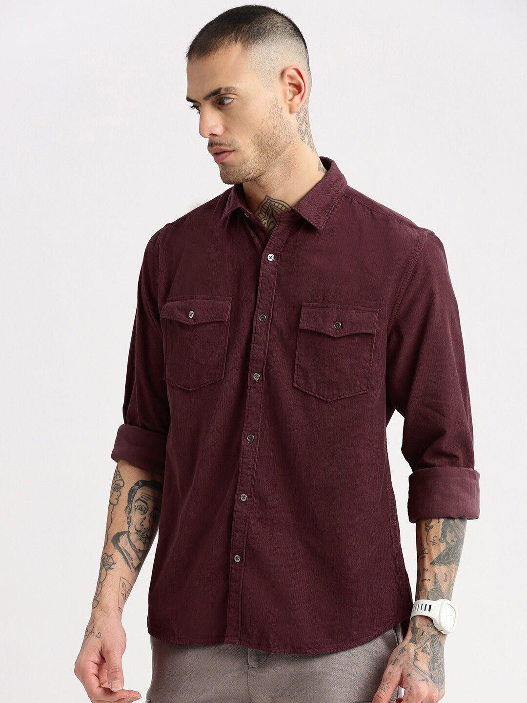 showoff smart slim fit spread collar cotton shirt