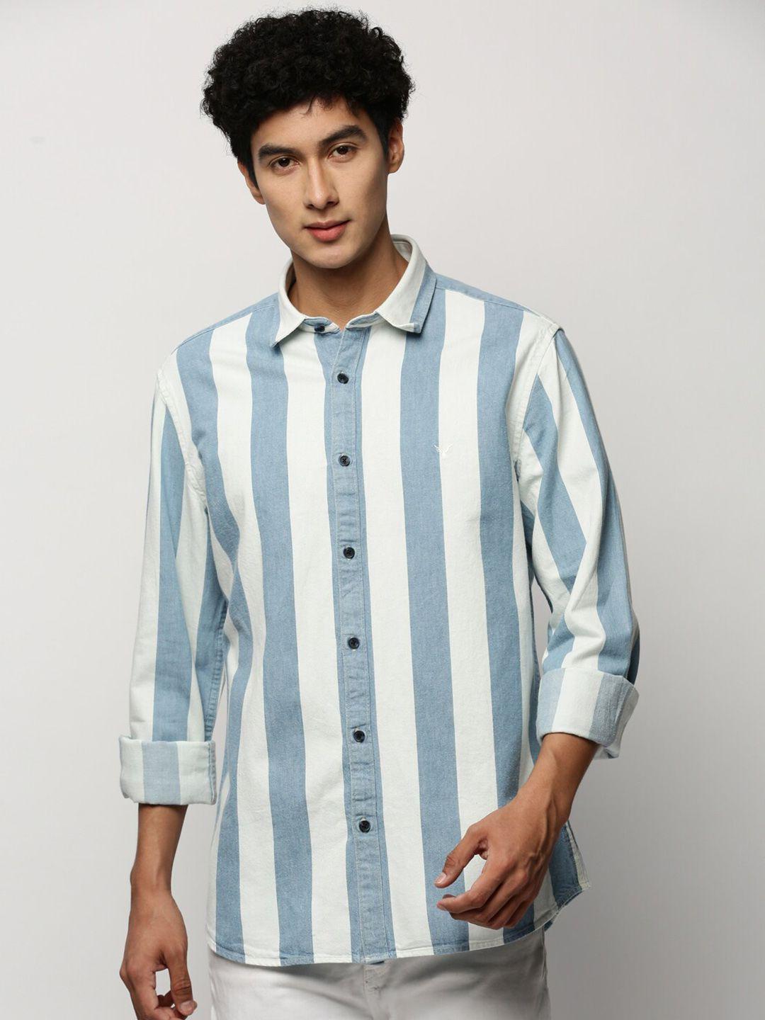 showoff smart slim fit vertical stripes cotton casual shirt