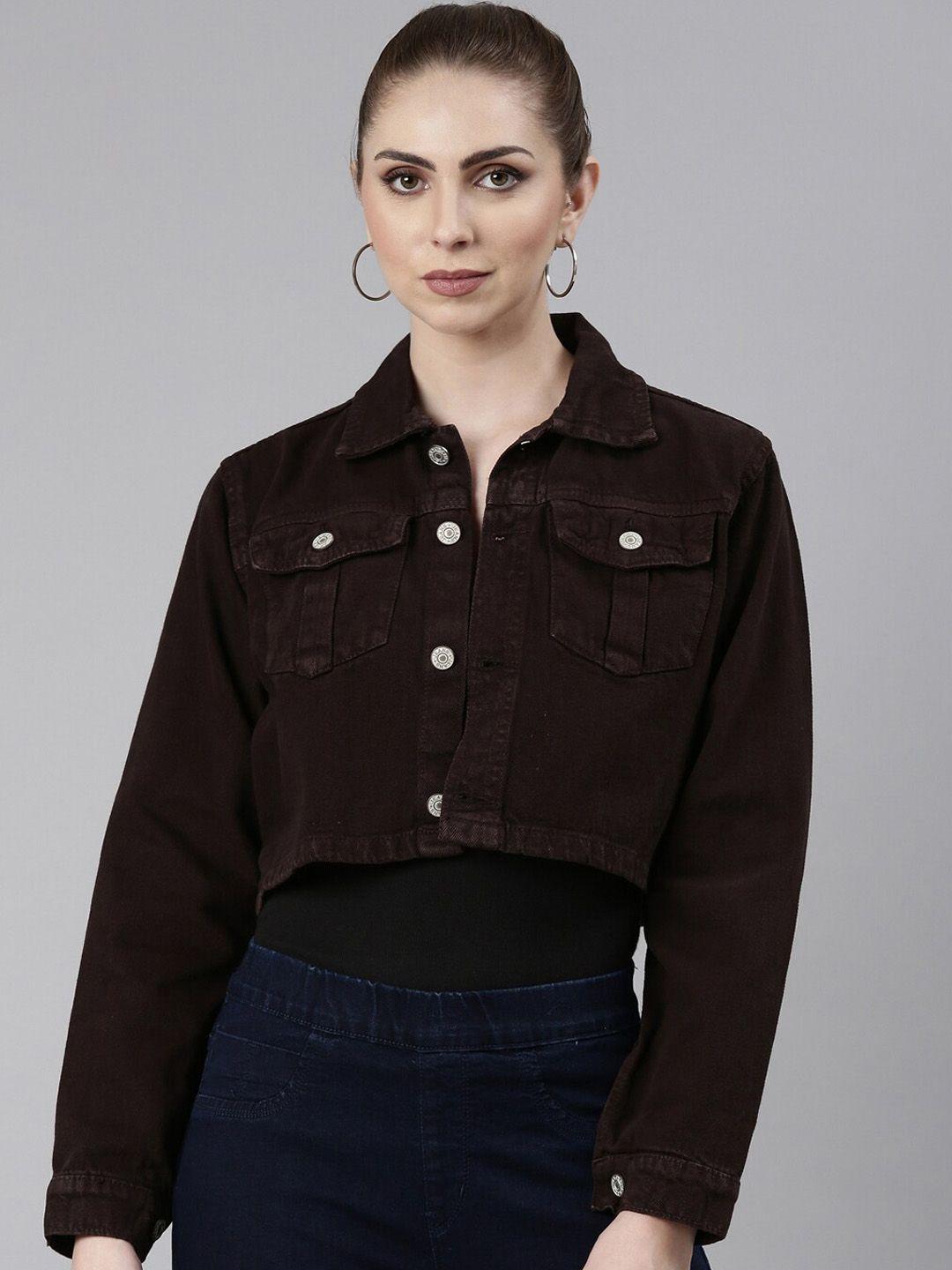 showoff spread collar long sleeve windcheater crop denim jacket