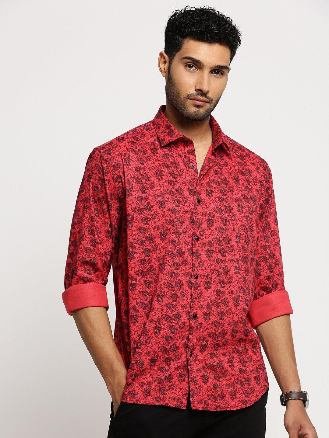 showoff spread collar standard slim fit floral printed casual cotton shirt