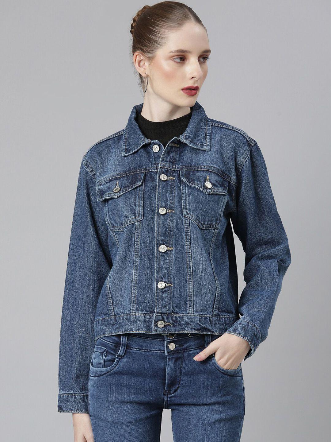 showoff spread collar windcheater crop denim jacket