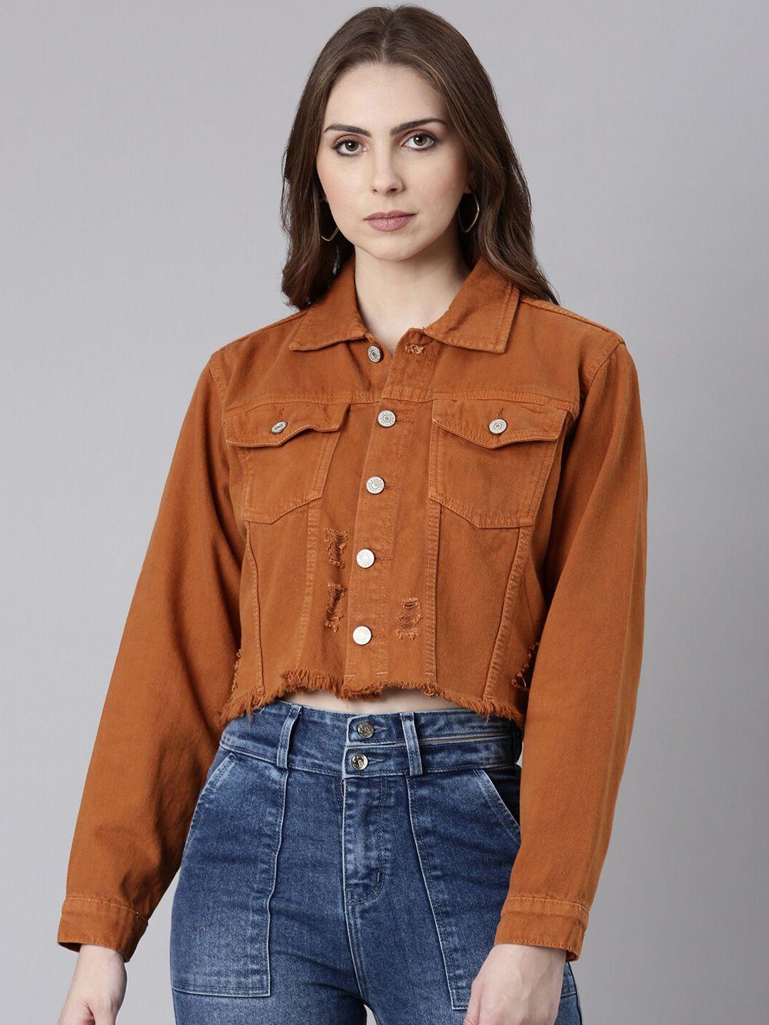 showoff spread collar windcheater crop denim jacket