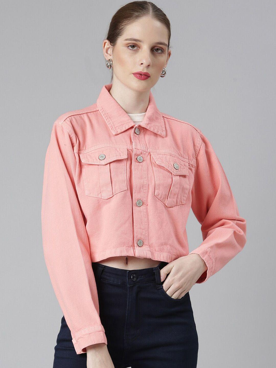 showoff spread collar windcheater crop denim jacket