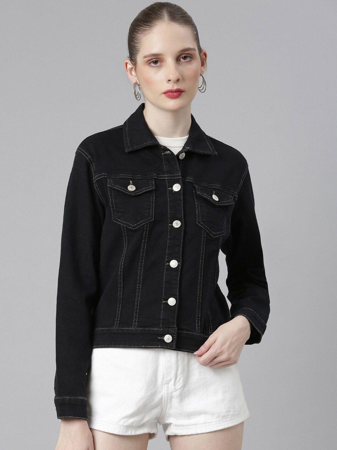 showoff spread collar windcheater crop denim jacket