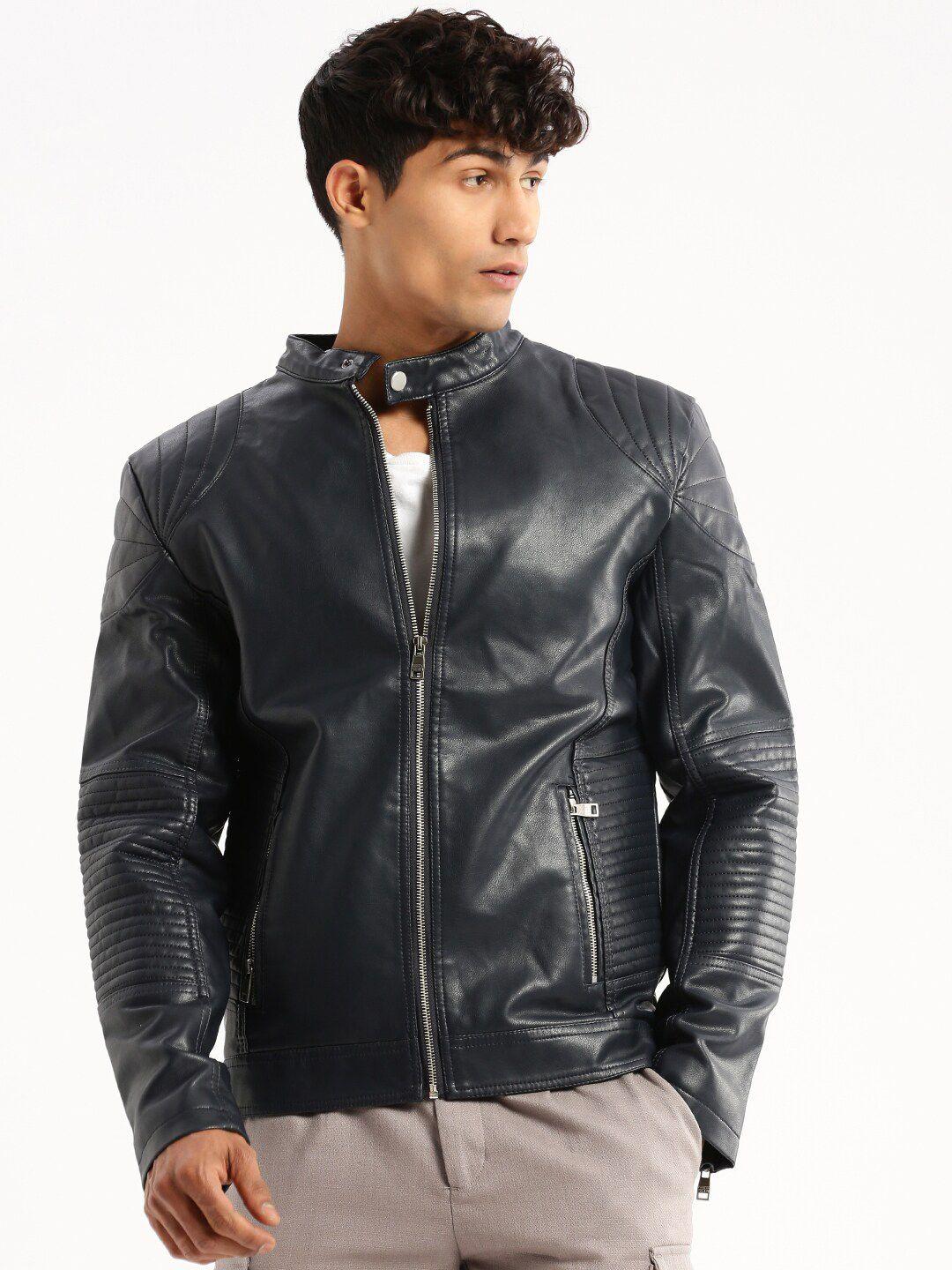 showoff stand collar windcheater biker jacket