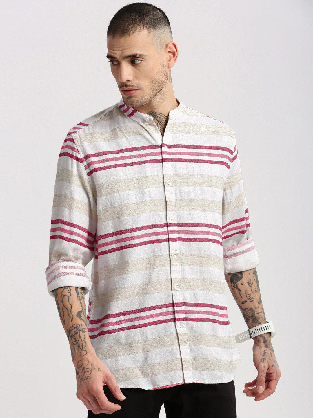 showoff standard horizontal striped slim fit cotton shirt