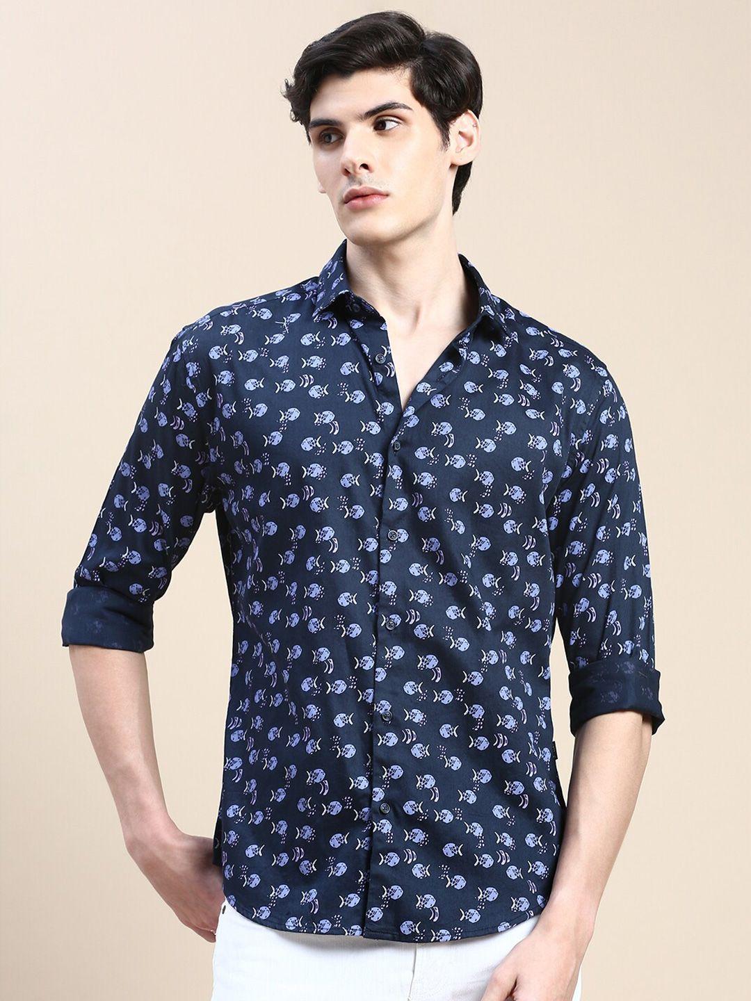showoff standard slim fit abstract printed cotton shirt