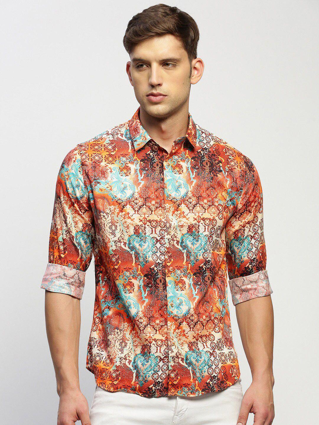 showoff standard slim fit ethnic motifs printed cotton casual shirt