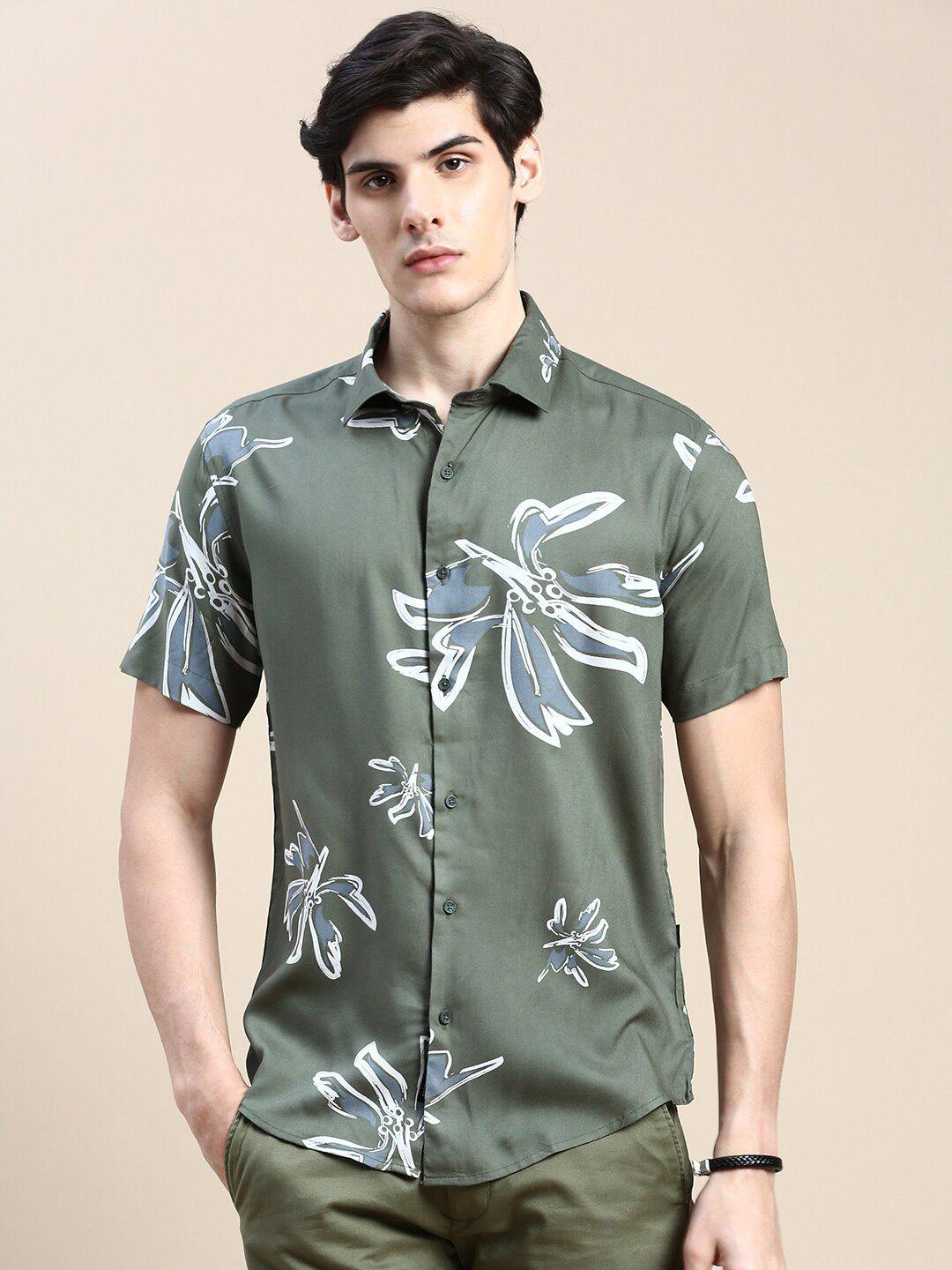 showoff standard slim fit floral printed cotton casual shirt